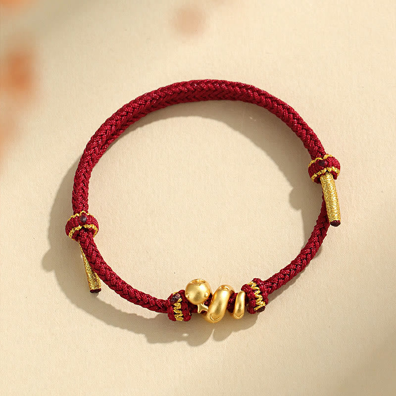 Buddha Stones Handmade 999 Sterling Silver Golden Year Of Snake Red String Protection Braided Bracelet - 999 Sterling Silver Golden Snake DarkRed(Wrist Circumference: 14-18cm) - image 0