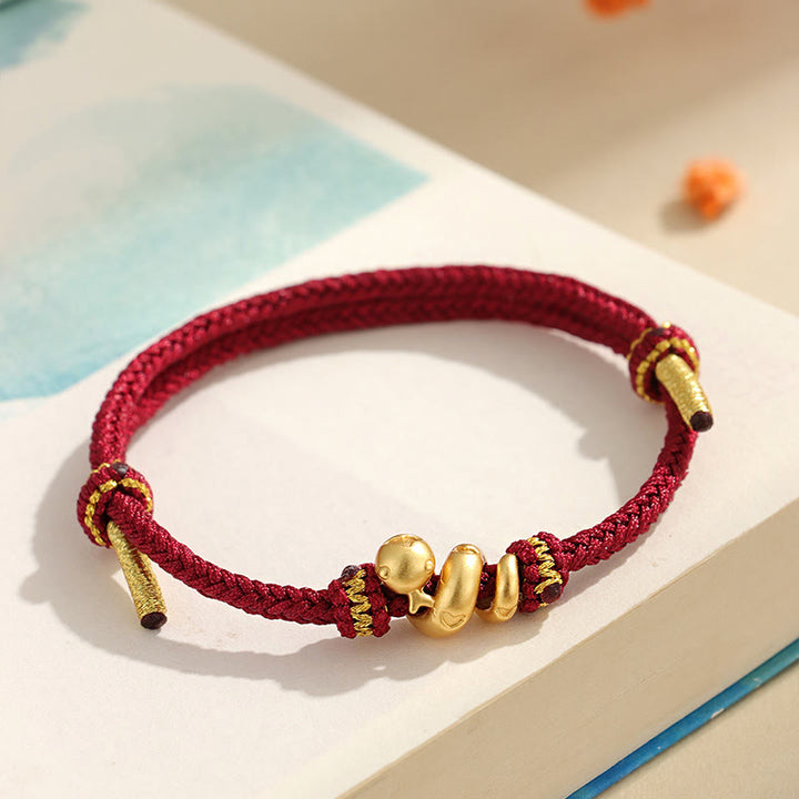Buddha Stones Handmade 999 Sterling Silver Golden Year Of Snake Red String Protection Braided Bracelet - image 4