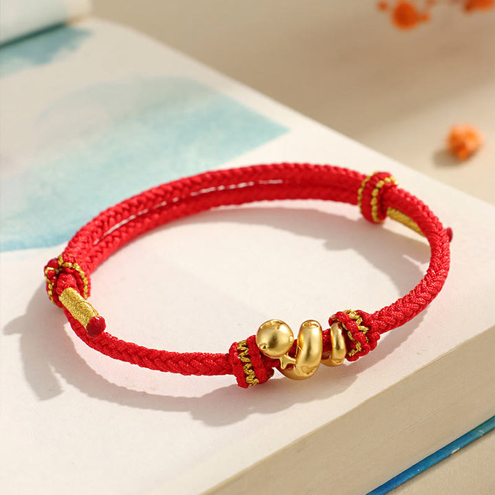 Buddha Stones Handmade 999 Sterling Silver Golden Year Of Snake Red String Protection Braided Bracelet - image 12