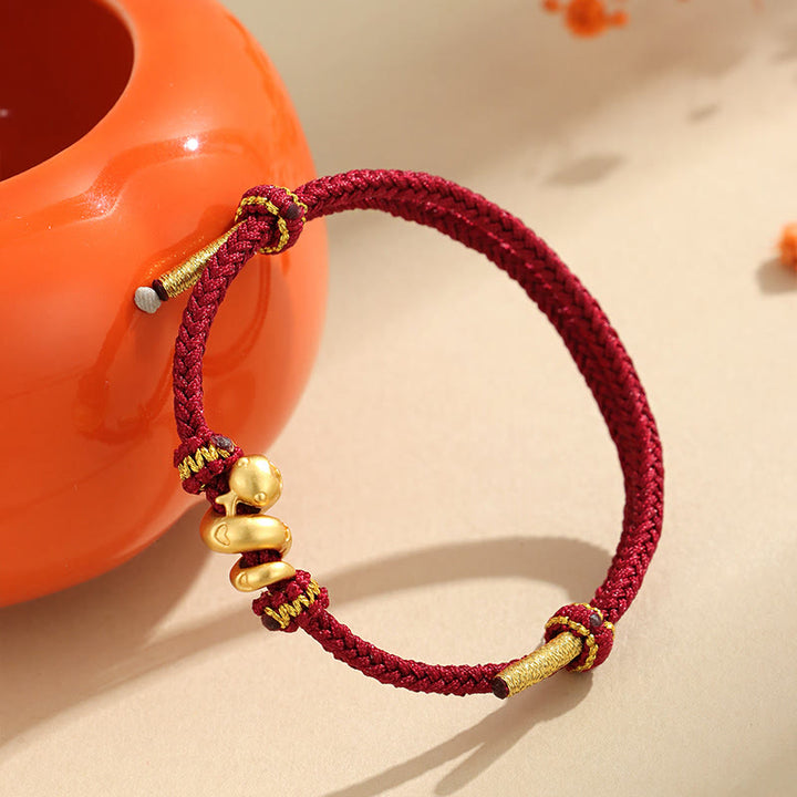 Buddha Stones Handmade 999 Sterling Silver Golden Year Of Snake Red String Protection Braided Bracelet - image 3