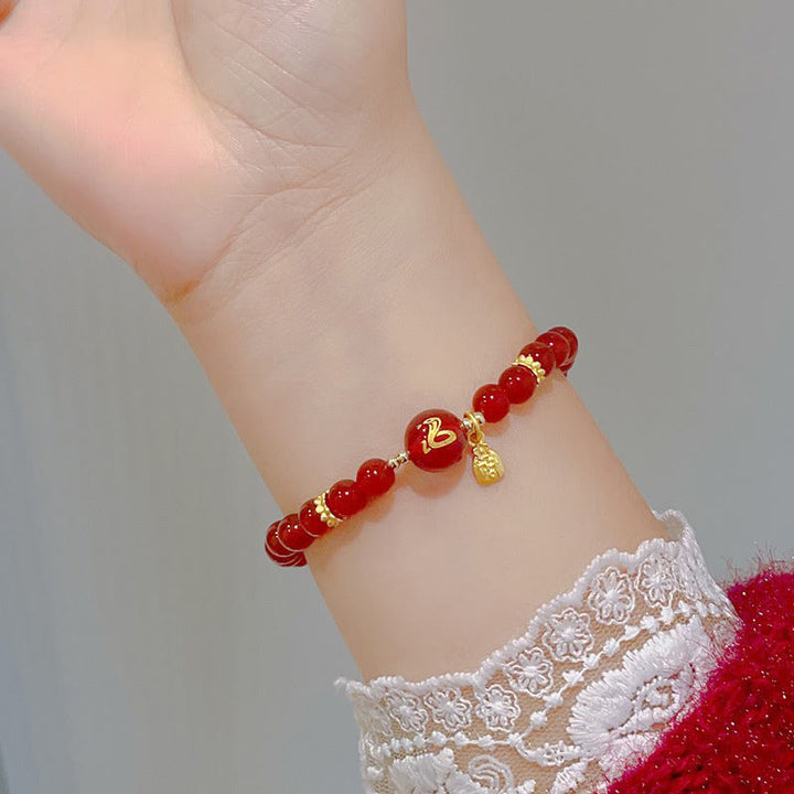 Buddha Stones Red Agate Gold Plated Copper Year Of The Snake Happiness Bracelet - image 8