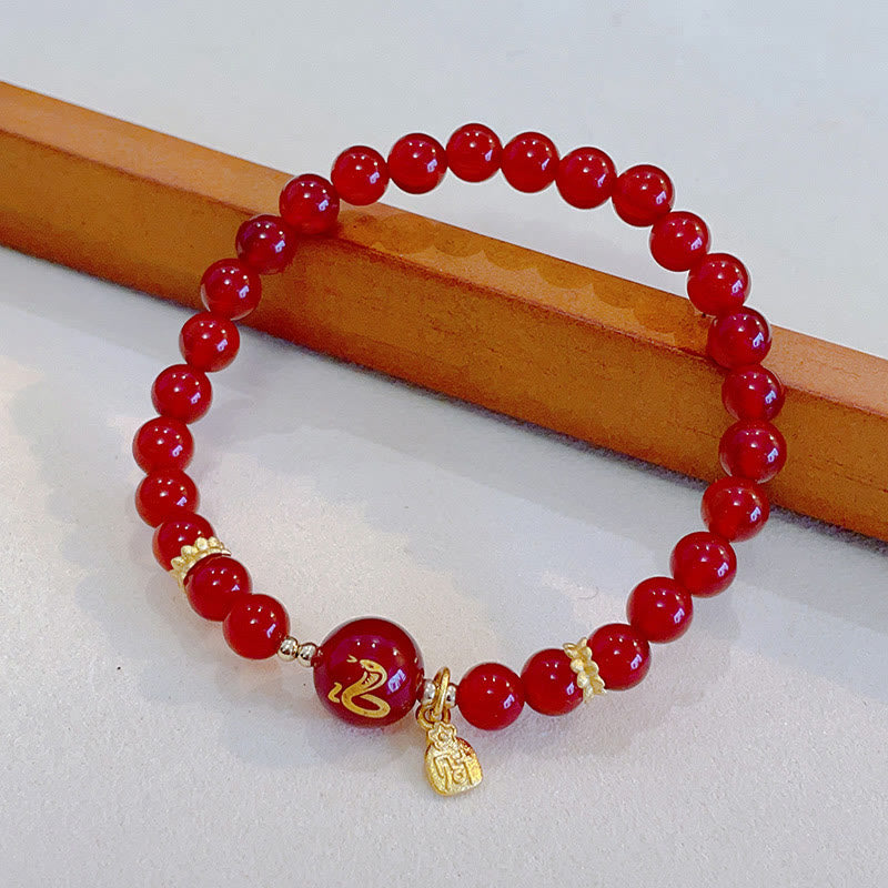 Buddha Stones Red Agate Gold Plated Copper Year Of The Snake Happiness Bracelet - image 6