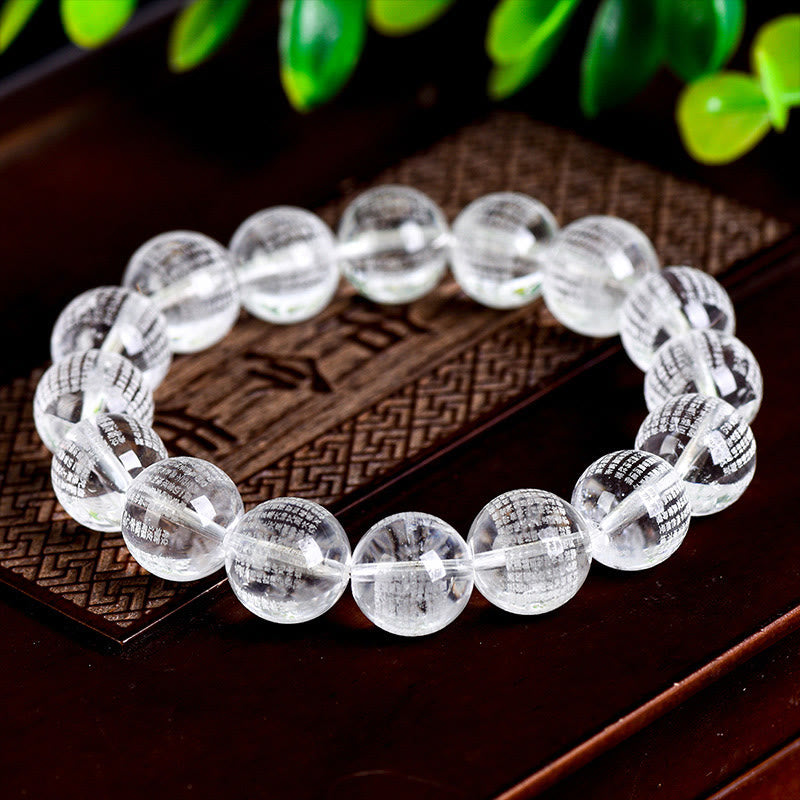 Buddha Stones Heart Sutra Natural White Crystal Protection Bracelet - White Crystal(Wrist Circumference: 15-17cm) - image 0