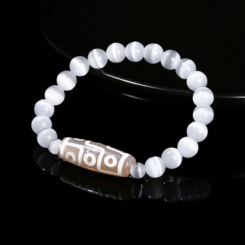 Buddha Stones Tibetan Nine-eye Dzi Bead Natural Sandalwood White Cat's Eye Agate Power Protection Bracelet - White Cat's Eye(Wrist Circumference: 16-18cm) - image 14