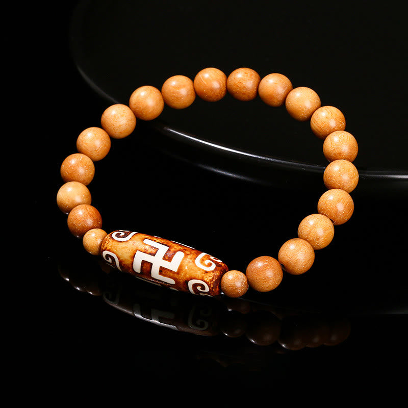 Buddha Stones Tibetan Nine-eye Dzi Bead Natural Sandalwood White Cat's Eye Agate Power Protection Bracelet - Sandalwood(Wrist Circumference: 16-18cm) - image 12