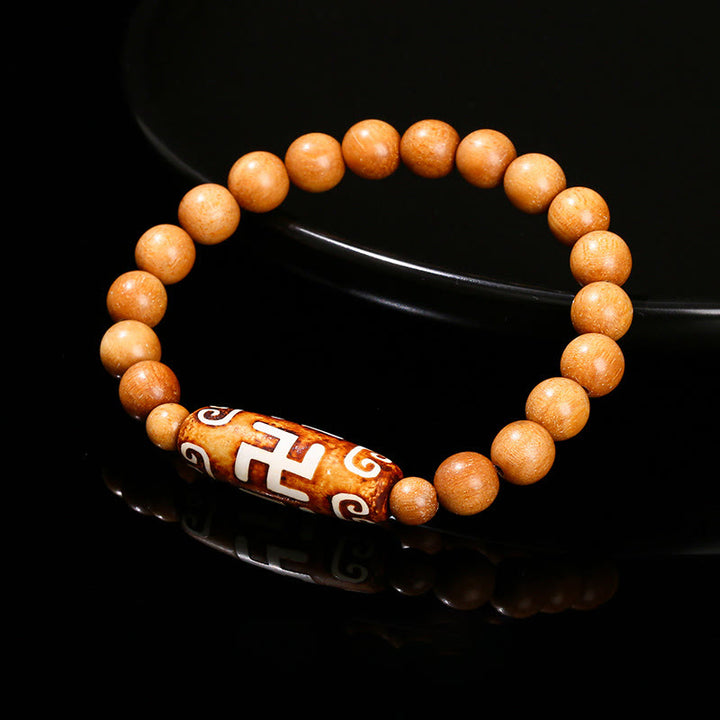 Buddha Stones Tibetan Nine-eye Dzi Bead Natural Sandalwood White Cat's Eye Agate Power Protection Bracelet - Sandalwood(Wrist Circumference: 16-18cm) - image 12