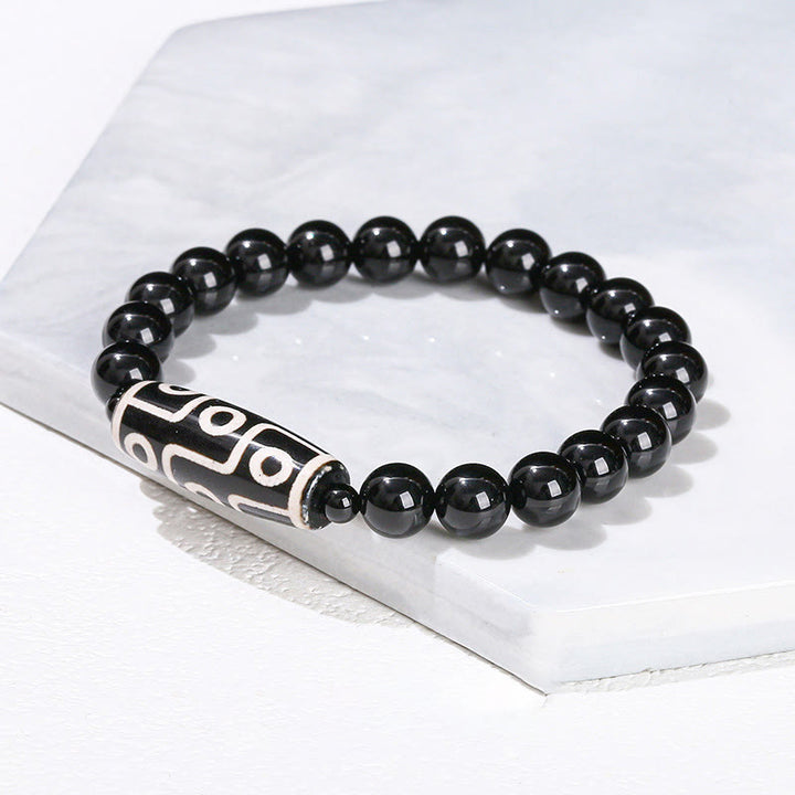 Buddha Stones Tibetan Nine-eye Dzi Bead Natural Sandalwood White Cat's Eye Agate Power Protection Bracelet - Black Onyx(Wrist Circumference: 16-18cm) - image 18