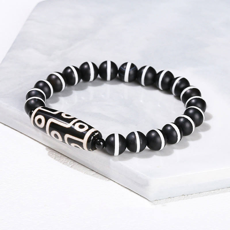 Buddha Stones Tibetan Nine-eye Dzi Bead Natural Sandalwood White Cat's Eye Agate Power Protection Bracelet - Black One line Agate(Wrist Circumference: 16-18cm) - image 20