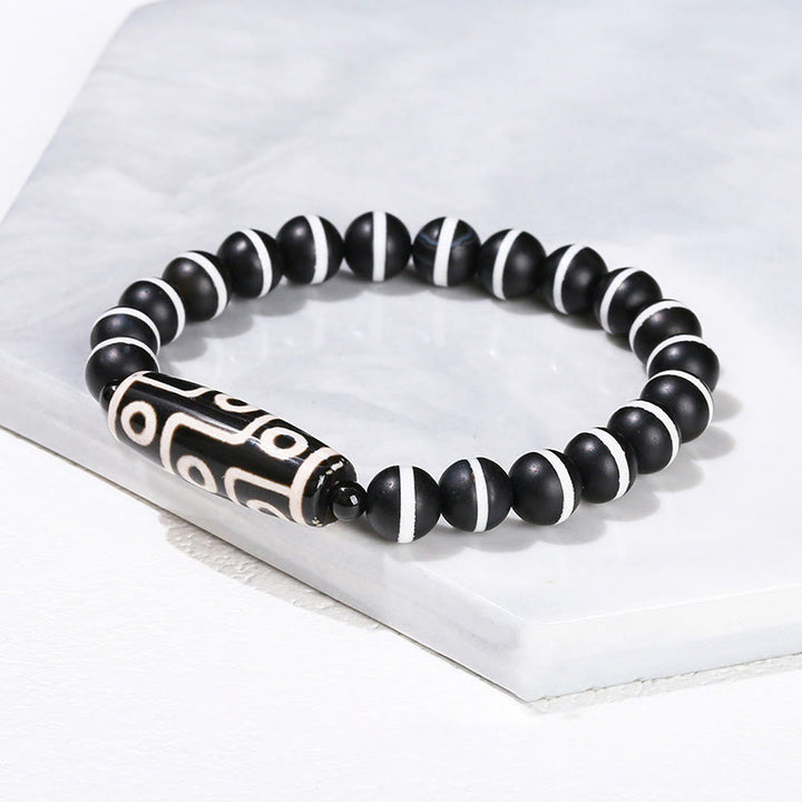 Buddha Stones Tibetan Nine-eye Dzi Bead Natural Sandalwood White Cat's Eye Agate Power Protection Bracelet - Black One line Agate(Wrist Circumference: 16-18cm) - image 20