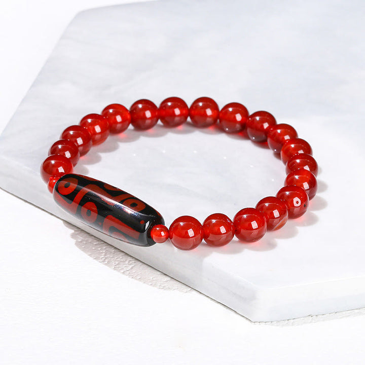 Buddha Stones Tibetan Nine-eye Dzi Bead Natural Sandalwood White Cat's Eye Agate Power Protection Bracelet - Red Agate(Wrist Circumference: 16-18cm) - image 16