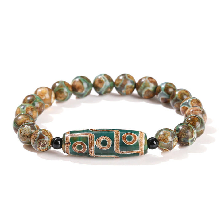 Buddha Stones Tibetan Nine-eye Dzi Bead Natural Sandalwood White Cat's Eye Agate Power Protection Bracelet - image 8