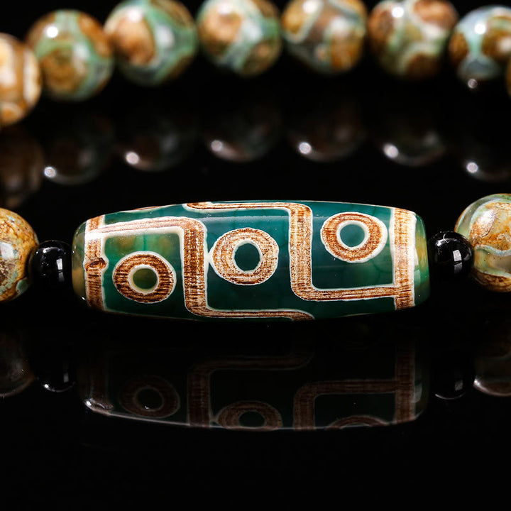 Buddha Stones Tibetan Nine-eye Dzi Bead Natural Sandalwood White Cat's Eye Agate Power Protection Bracelet - image 7