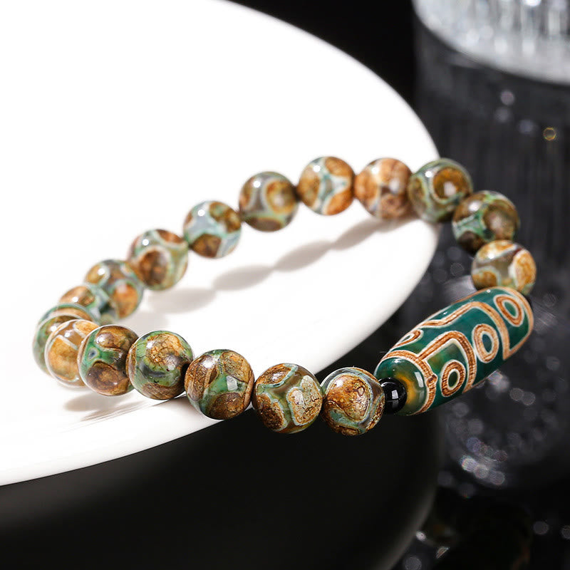 Buddha Stones Tibetan Nine-eye Dzi Bead Natural Sandalwood White Cat's Eye Agate Power Protection Bracelet - image 11