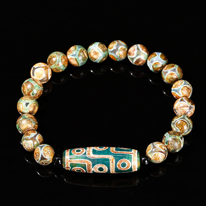 Buddha Stones Tibetan Nine-eye Dzi Bead Natural Sandalwood White Cat's Eye Agate Power Protection Bracelet - image 9