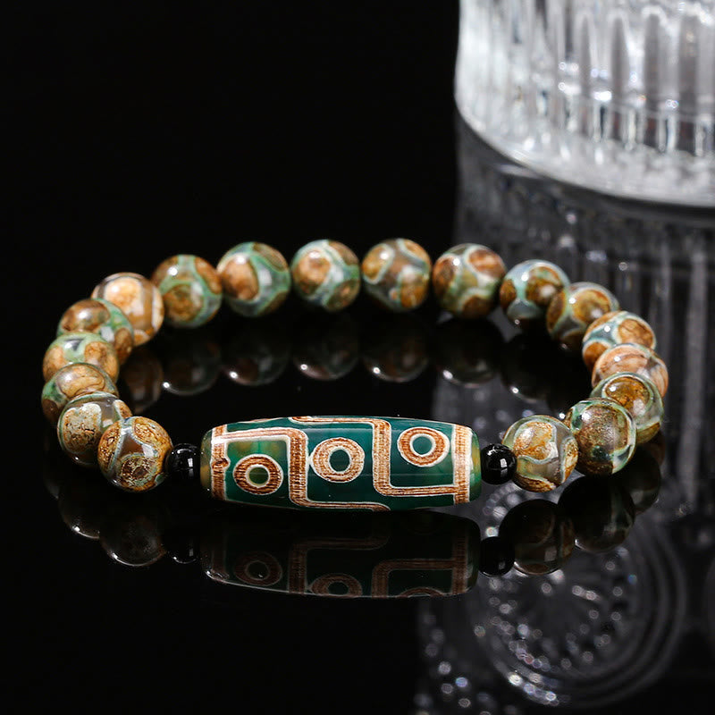 Buddha Stones Tibetan Nine-eye Dzi Bead Natural Sandalwood White Cat's Eye Agate Power Protection Bracelet - image 10