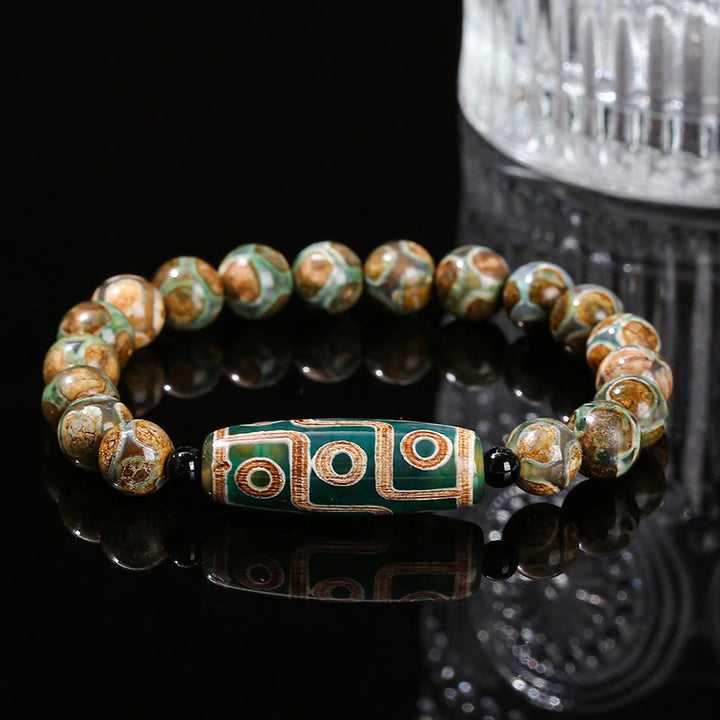 Buddha Stones Tibetan Nine-eye Dzi Bead Natural Sandalwood White Cat's Eye Agate Power Protection Bracelet - image 10