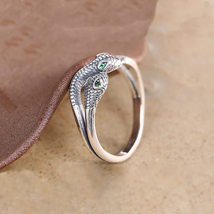 Buddha Stones 925 Sterling Silver Year Of The Snake Two-headed Snake Adjustable Open Ring - image 2