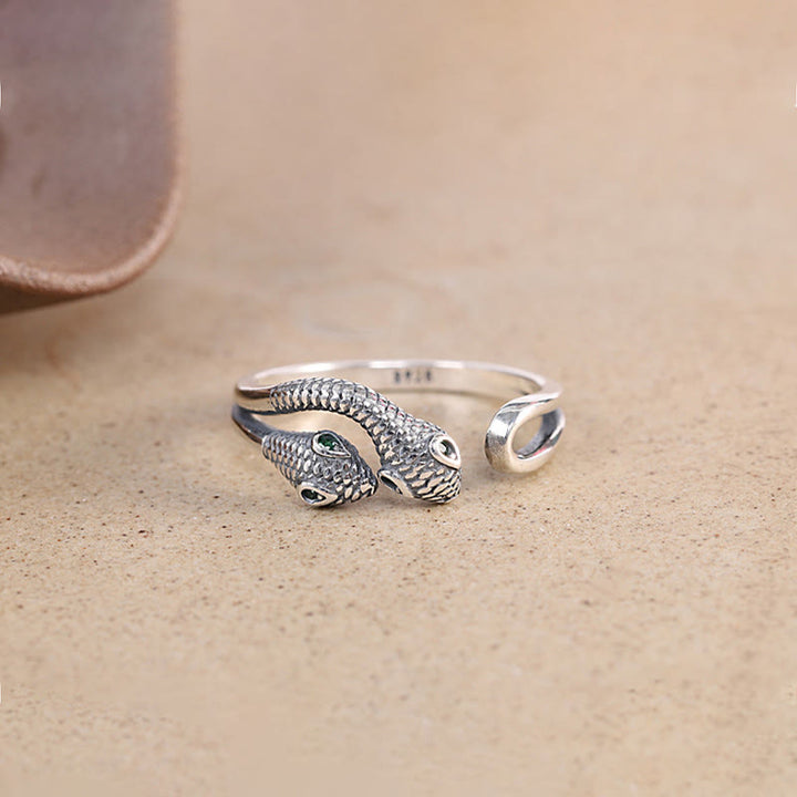 Buddha Stones 925 Sterling Silver Year Of The Snake Two-headed Snake Adjustable Open Ring - image 7
