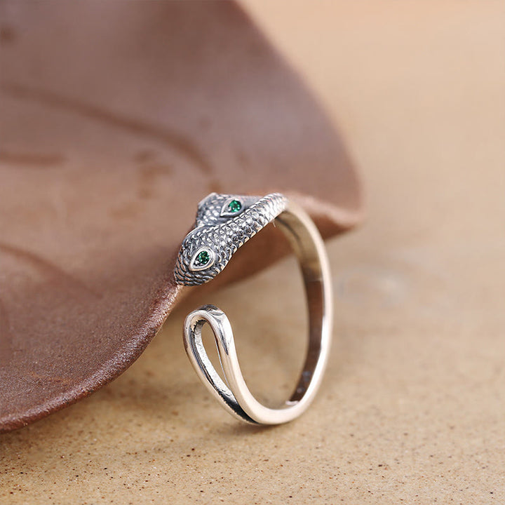Buddha Stones 925 Sterling Silver Year Of The Snake Two-headed Snake Adjustable Open Ring - image 8