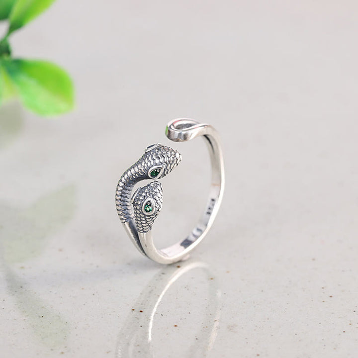 Buddha Stones 925 Sterling Silver Year Of The Snake Two-headed Snake Adjustable Open Ring - image 9
