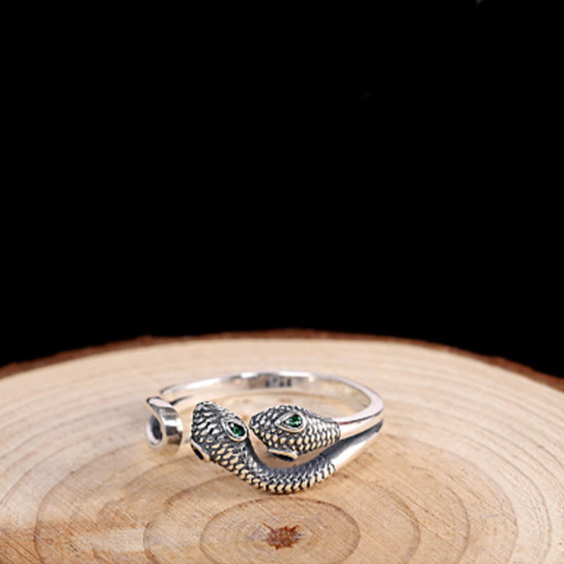Buddha Stones 925 Sterling Silver Year Of The Snake Two-headed Snake Adjustable Open Ring - image 3