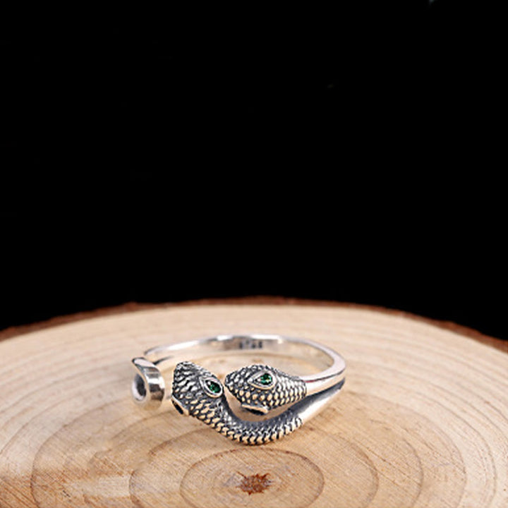 Buddha Stones 925 Sterling Silver Year Of The Snake Two-headed Snake Adjustable Open Ring - image 3