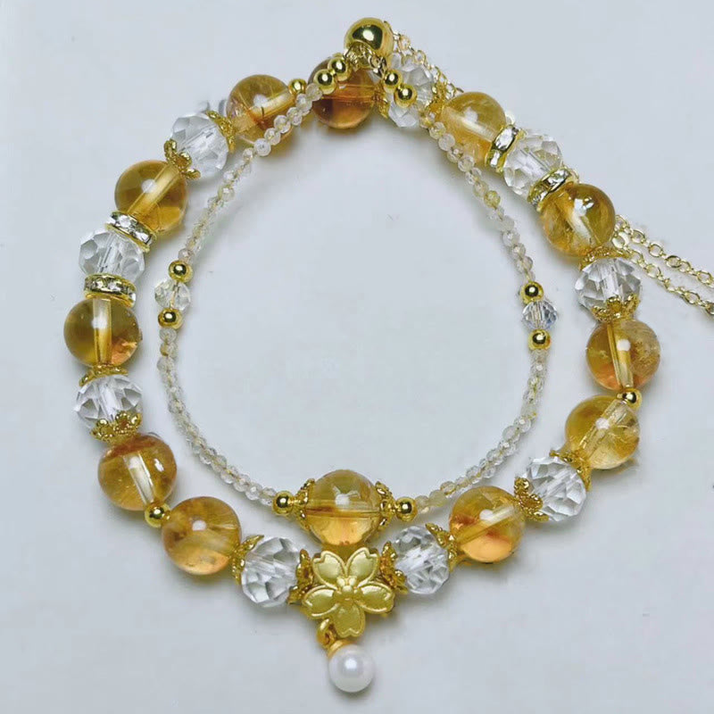 Buddha Stones Natural Citrine Glass Beads Flower Multiple Layers Prosperity Bracelet - image 3