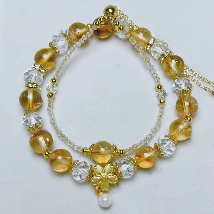 Buddha Stones Natural Citrine Glass Beads Flower Multiple Layers Prosperity Bracelet - image 3