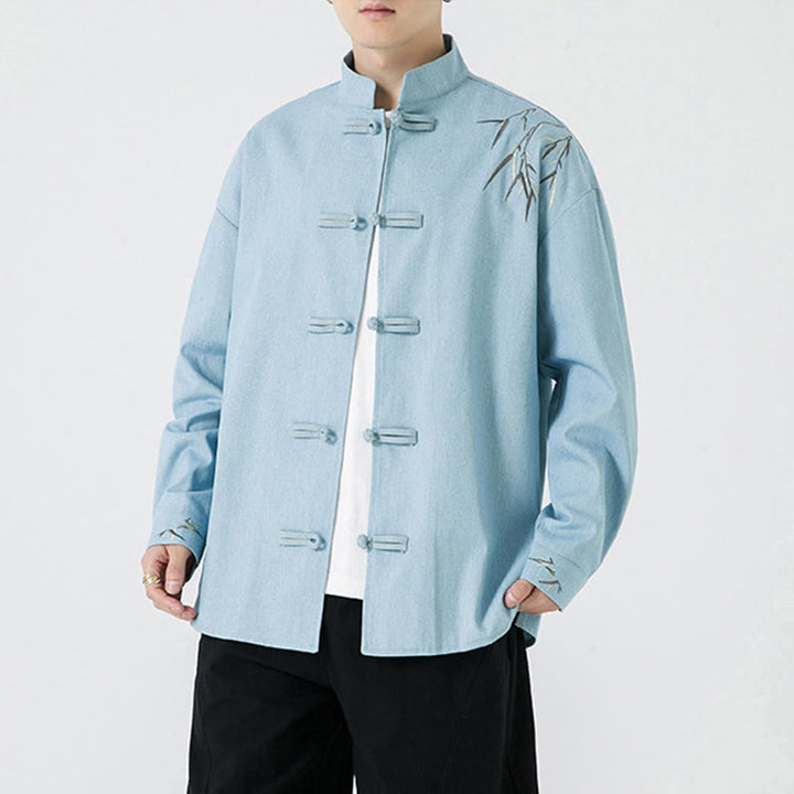 Buddha Stones Bamboo Leaves Design Frog-button Tang Suit Cotton Men's Jacket Shirt - image 17