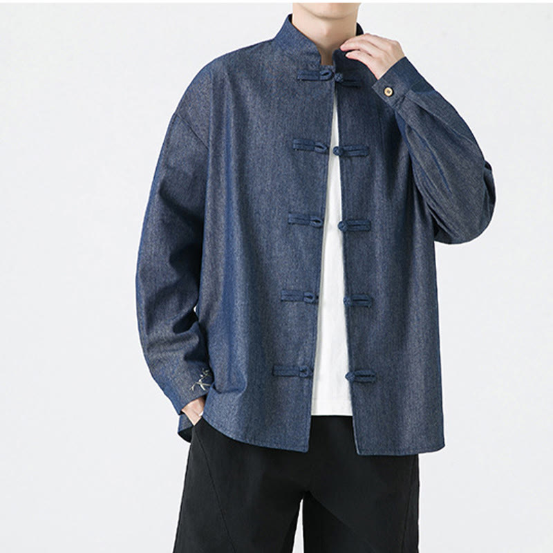 Buddha Stones Bamboo Leaves Design Frog-button Tang Suit Cotton Men's Jacket Shirt - image 7