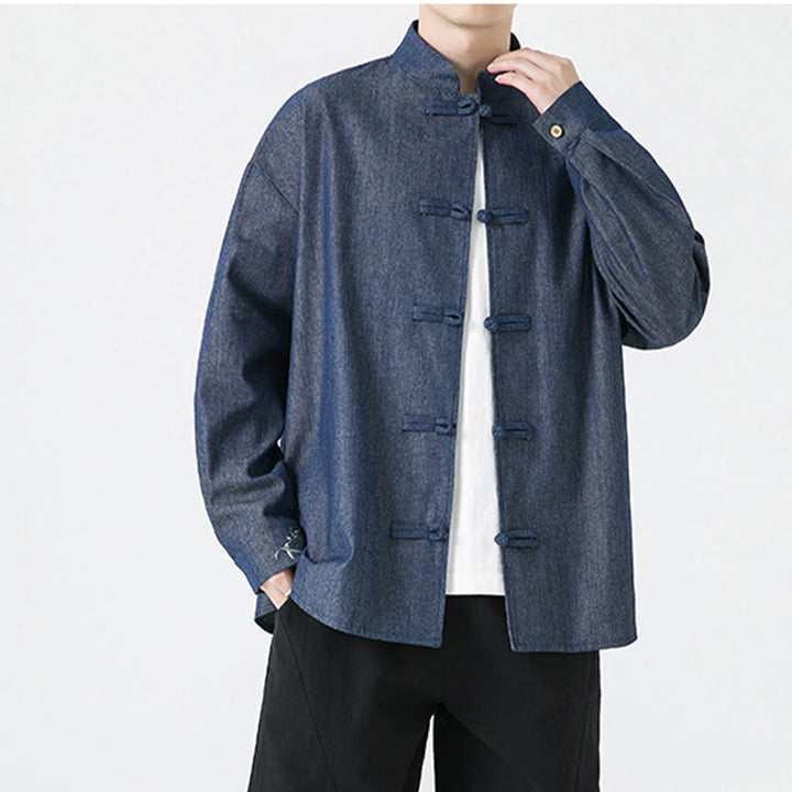 Buddha Stones Bamboo Leaves Design Frog-button Tang Suit Cotton Men's Jacket Shirt - image 7