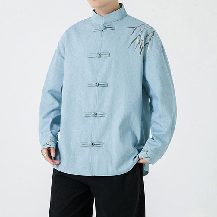 Buddha Stones Bamboo Leaves Design Frog-button Tang Suit Cotton Men's Jacket Shirt - image 15