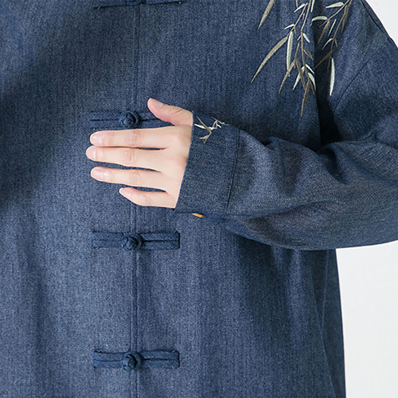 Buddha Stones Bamboo Leaves Design Frog-button Tang Suit Cotton Men's Jacket Shirt - image 11