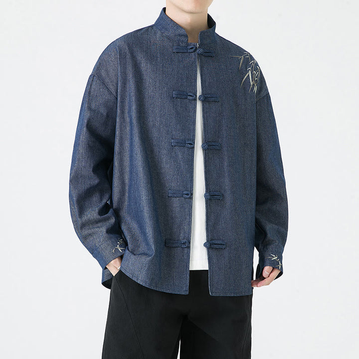 Buddha Stones Bamboo Leaves Design Frog-button Tang Suit Cotton Men's Jacket Shirt - image 5