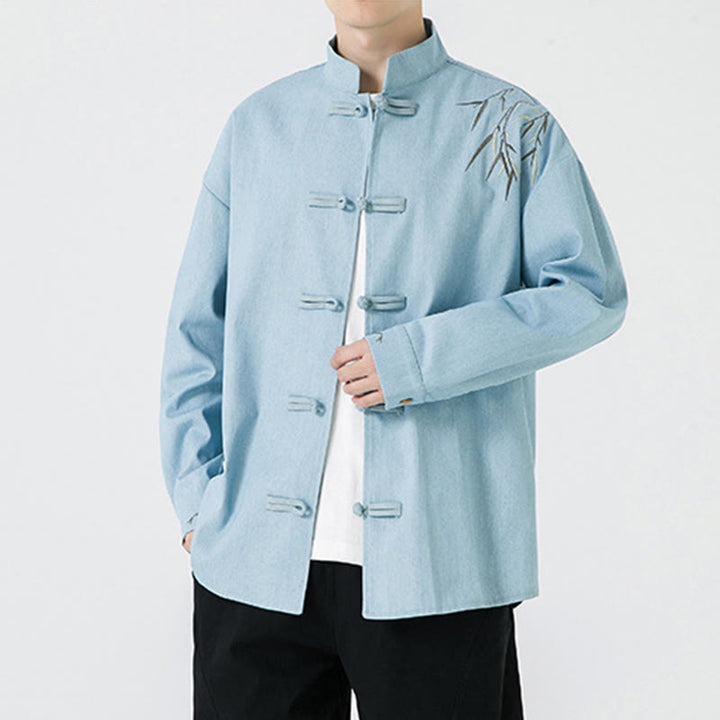 Buddha Stones Bamboo Leaves Design Frog-button Tang Suit Cotton Men's Jacket Shirt - image 16