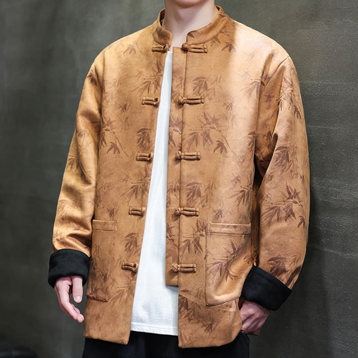 Buddha Stones Men's Frog-Button Tang Suit Bamboo Pattern Suede Cotton Jacket Shirt With Pockets - image 4