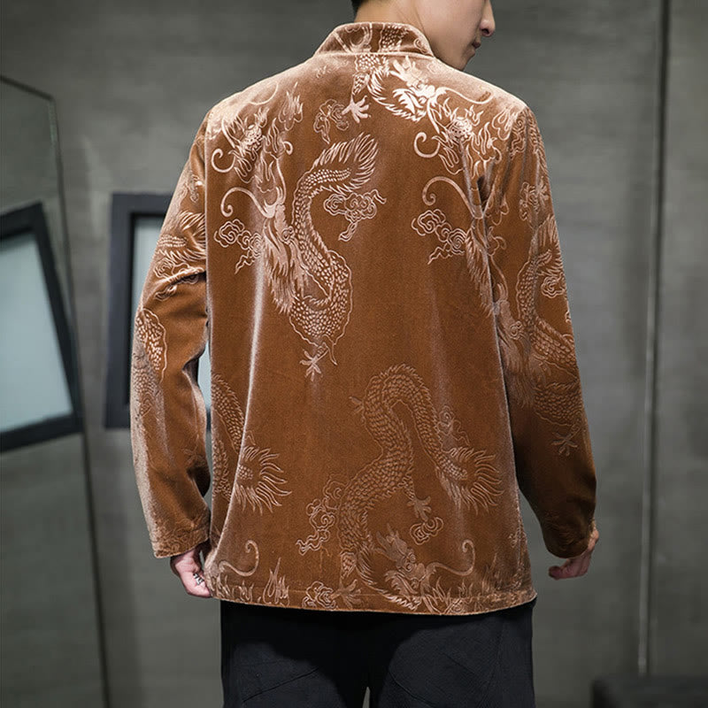 Buddha Stones Men's Frog-button Tang Suit Dragon Pattern Lisvelte Cotton Jacket Shirt With Pockets - image 8