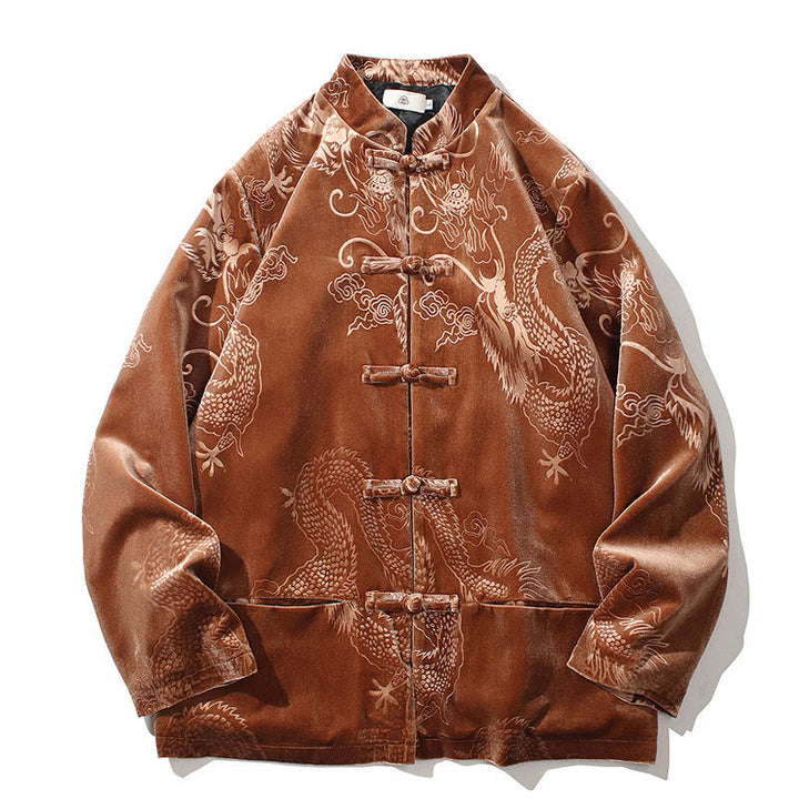Buddha Stones Men's Frog-button Tang Suit Dragon Pattern Lisvelte Cotton Jacket Shirt With Pockets - image 9