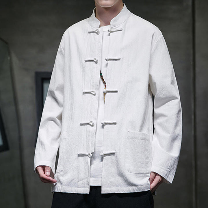 Buddha Stones Solid Color Frog-button Tang Suit Cotton Linen Men's Jacket Shirt With Pockets - image 41