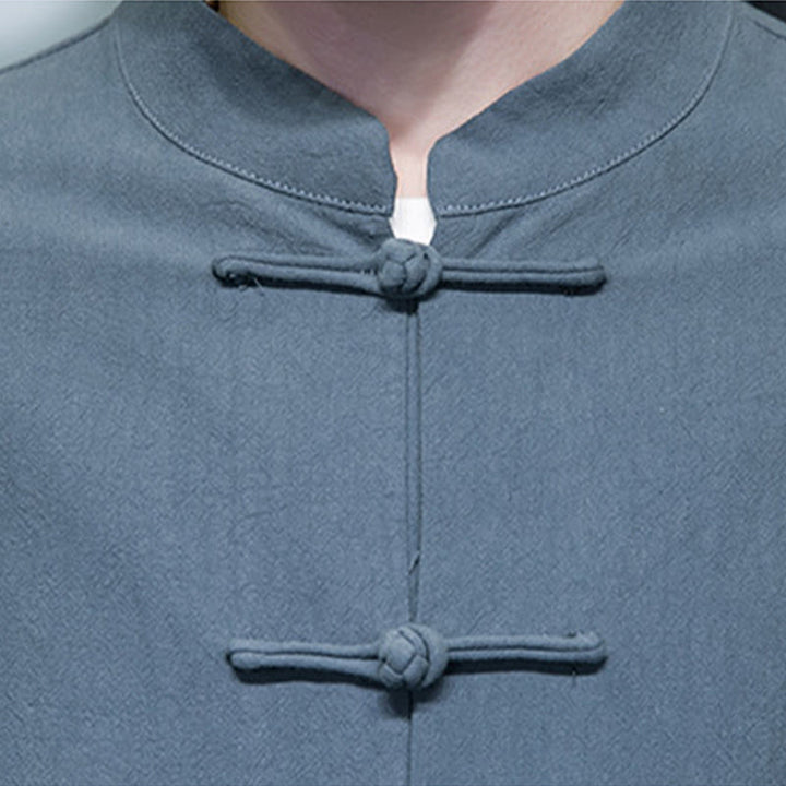 Buddha Stones Solid Color Frog-button Tang Suit Cotton Linen Men's Jacket Shirt With Pockets - image 8