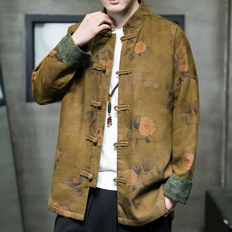 Buddha Stones Leaves Flower Frog-button Tang Suit Cotton Men's Jacket Shirt - image 10