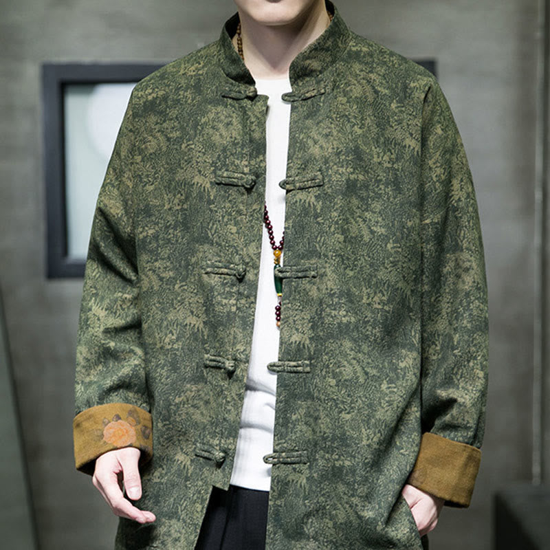 Buddha Stones Leaves Flower Frog-button Tang Suit Cotton Men's Jacket Shirt - ForestGreen - US/UK/AU46，EU56 (5XL) - image 0