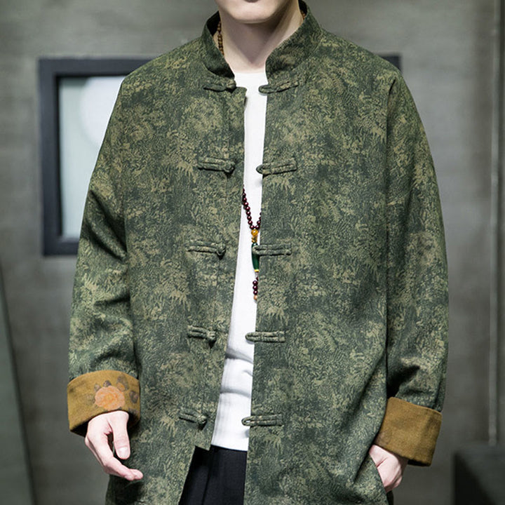 Buddha Stones Leaves Flower Frog-button Tang Suit Cotton Men's Jacket Shirt - ForestGreen - US/UK/AU46，EU56 (5XL) - image 0