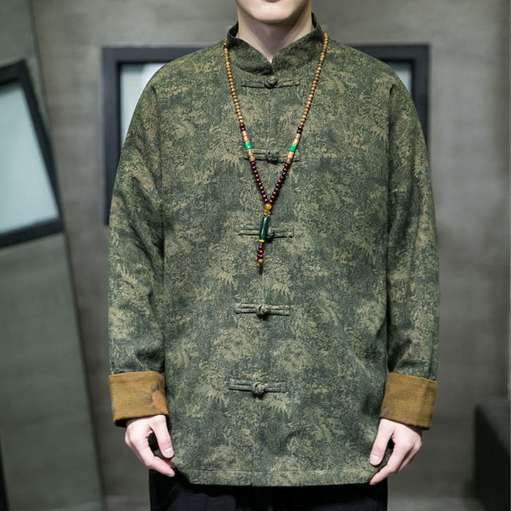 Buddha Stones Leaves Flower Frog-button Tang Suit Cotton Men's Jacket Shirt - image 7