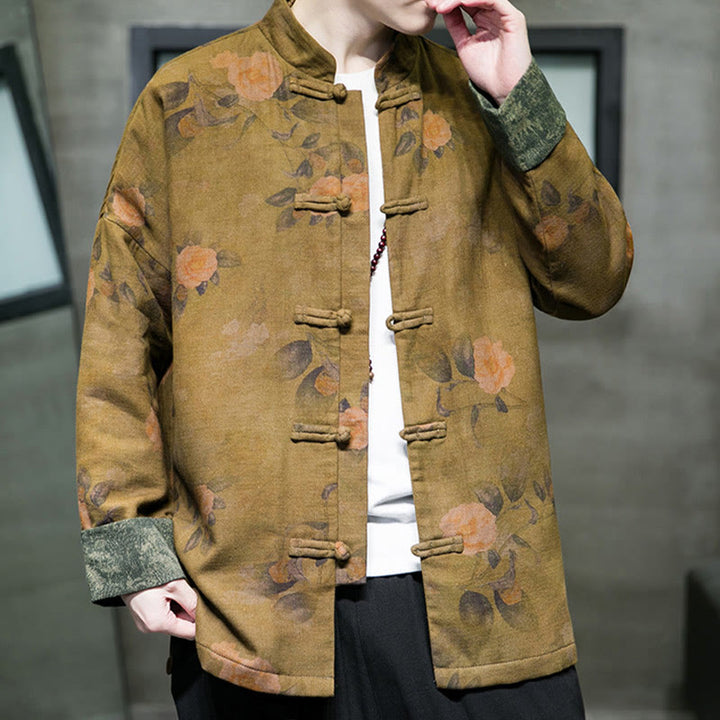 Buddha Stones Leaves Flower Frog-button Tang Suit Cotton Men's Jacket Shirt - image 13