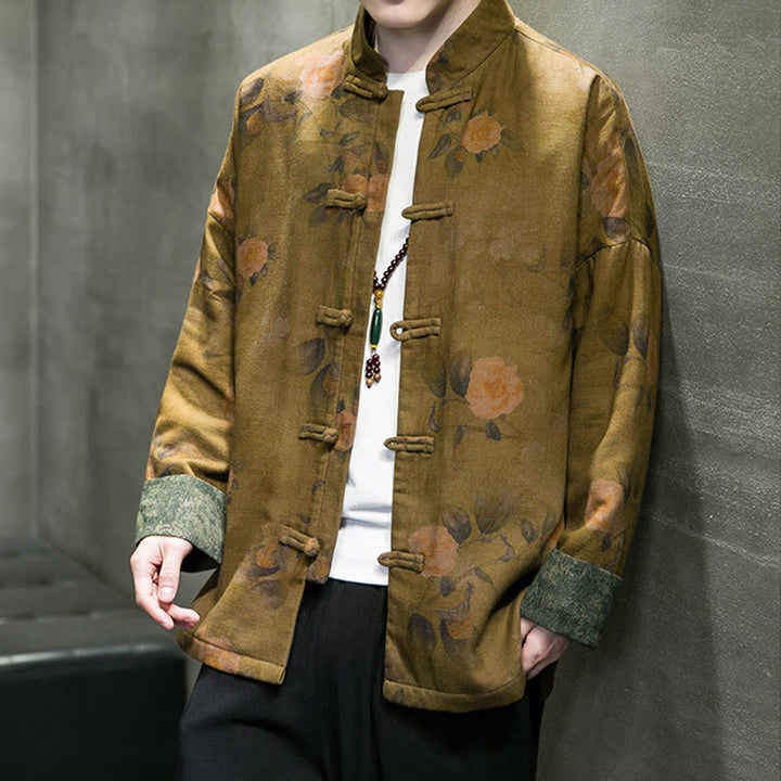 Buddha Stones Leaves Flower Frog-button Tang Suit Cotton Men's Jacket Shirt - image 16