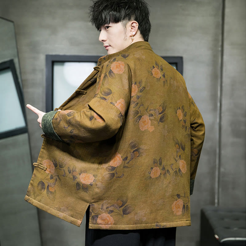 Buddha Stones Leaves Flower Frog-button Tang Suit Cotton Men's Jacket Shirt - image 17