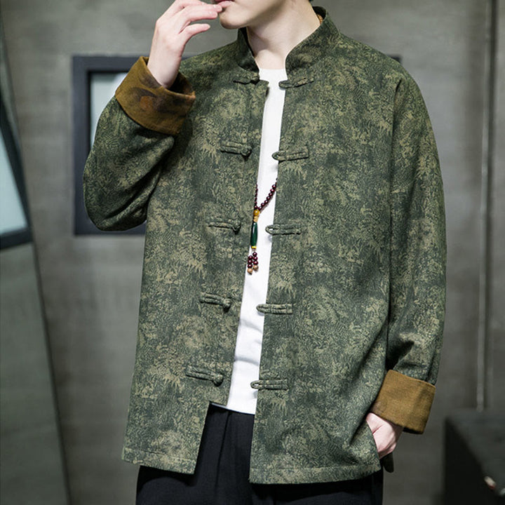 Buddha Stones Leaves Flower Frog-button Tang Suit Cotton Men's Jacket Shirt - image 3