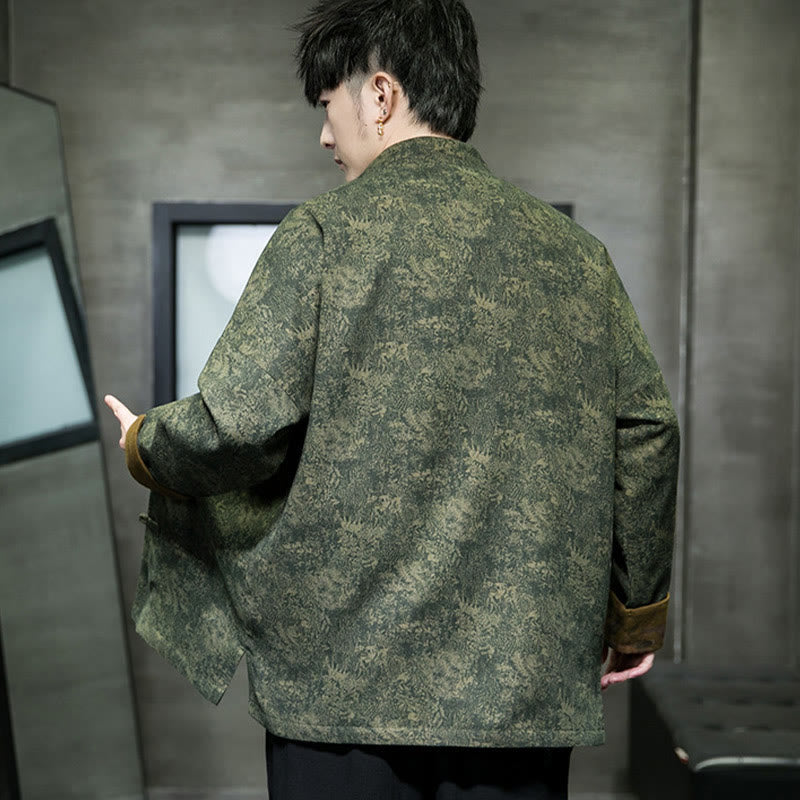 Buddha Stones Leaves Flower Frog-button Tang Suit Cotton Men's Jacket Shirt - image 8