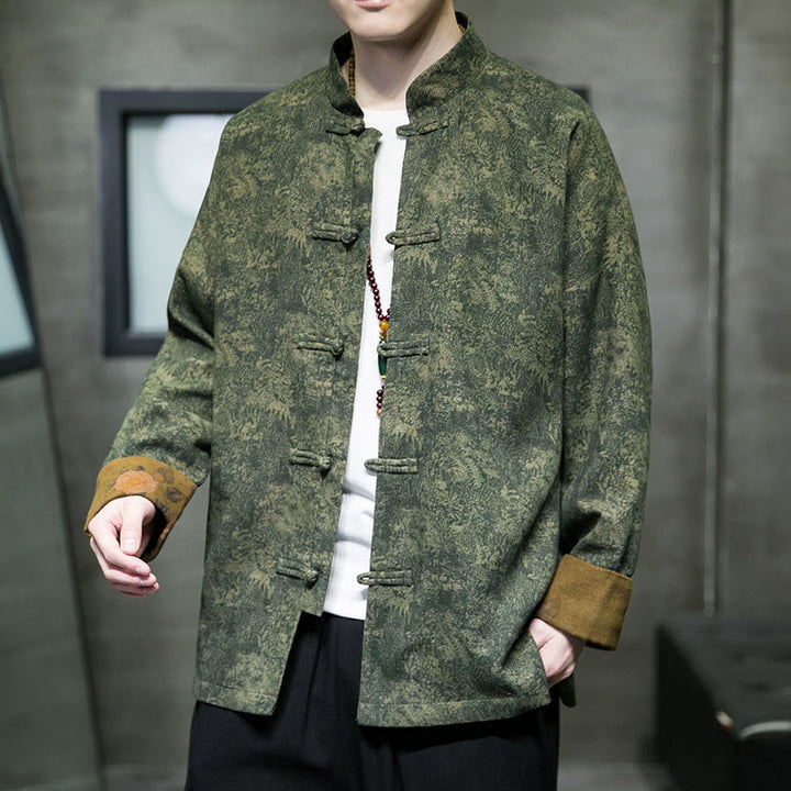 Buddha Stones Leaves Flower Frog-button Tang Suit Cotton Men's Jacket Shirt - image 1